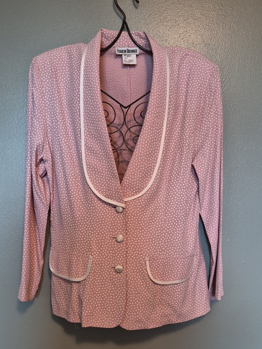 Vintage Francine Browner Pink Satin Dots Blazer Large